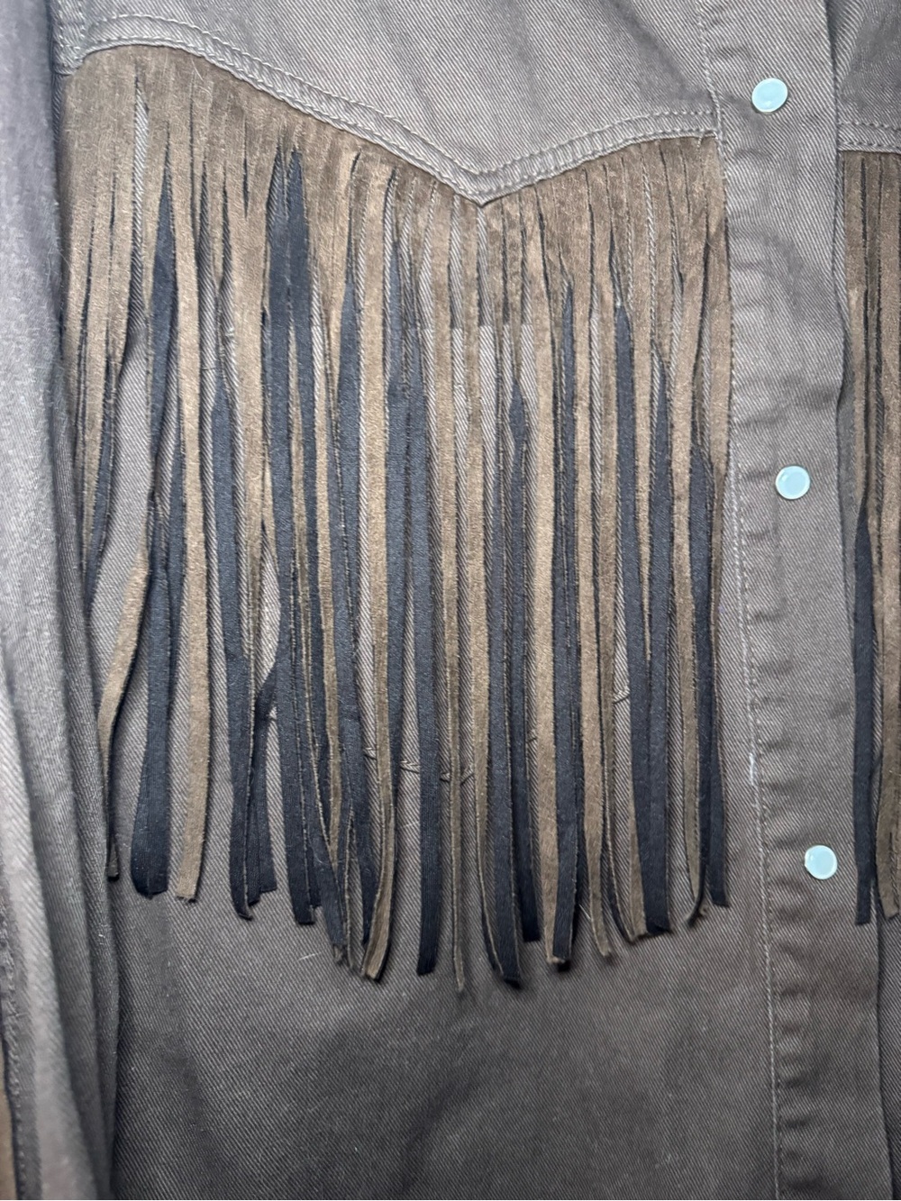Saints & Hearts Cotton & Faux Suede Fringe Jacket Snap Front Festival Size L - Picture 8 of 11